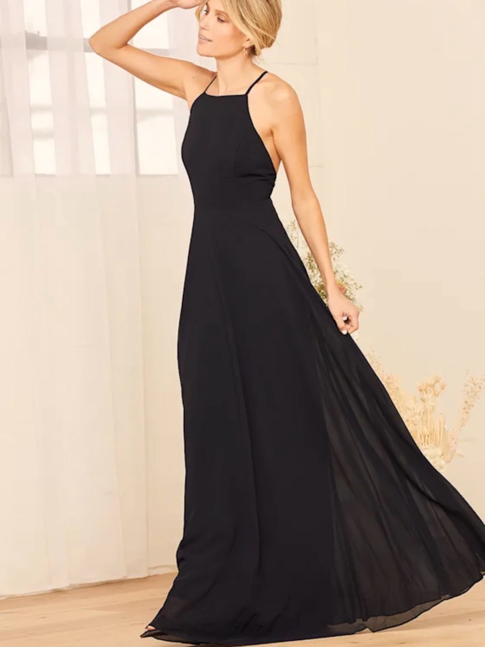 Lulu's Black Halter Maxi Gown